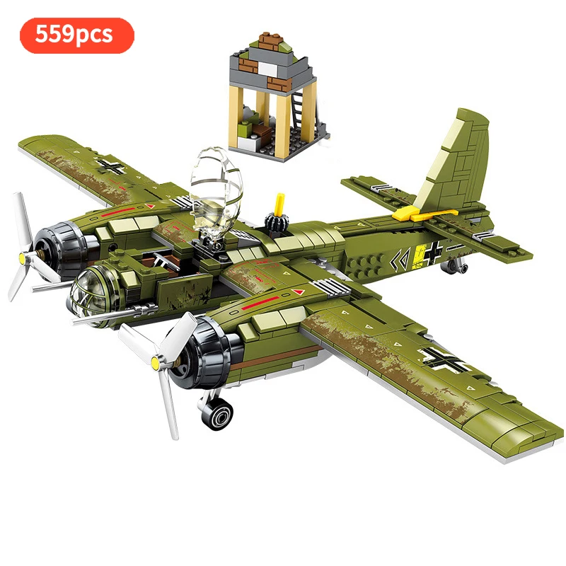 German Ju-88 Bomber Building Blocks with WW2 Soldier Figures Toys Bricks