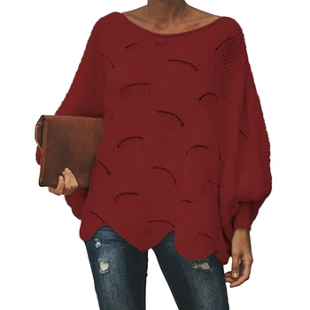 

Women Autumn Sweater Plus Size Thin Solid Color Hollow Out Sweater Casual Bat Sleeve Loose Sweater Top pull femme свитер женский