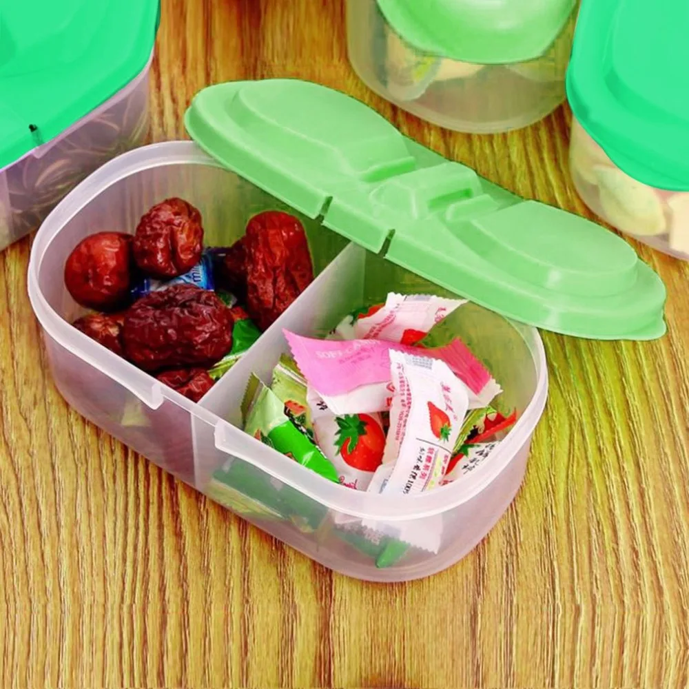 2 Colors Durable Food Storage Box 2 Lattices Sealed Crisper Grains Tank Kitchen Sorting Container Cans For Coarse Cereals
