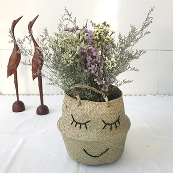 

Seaweed Woven Basket Portable Plant Potted Plants Nordic Flower Pots