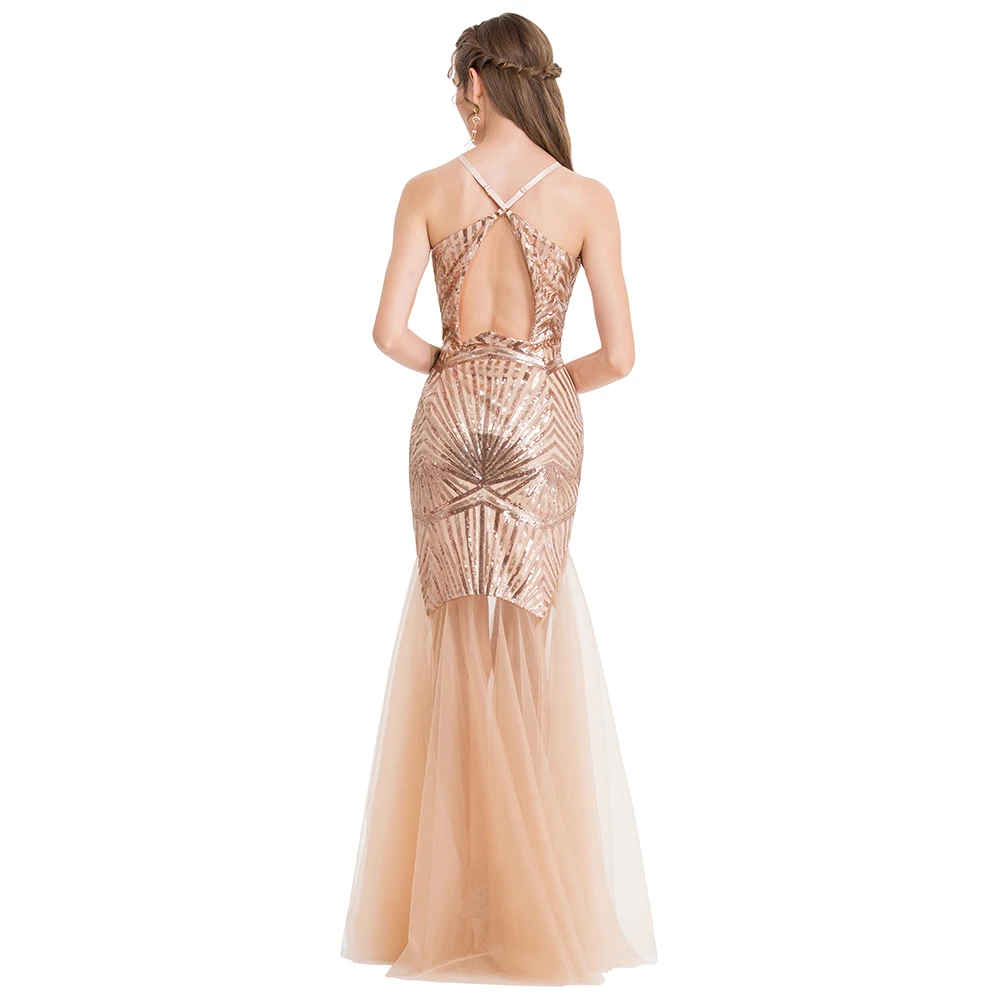 Женское Веч. Платье с V образным вырезом Angel fashions длинное прозрачное вечернее