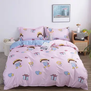 

Cute 4pcs Washed Velvet Pink Bed Linen For Girl Quilt Duvet Cover Bedding Sheet Set Pillowcases Twin Full Queen King Family Gift