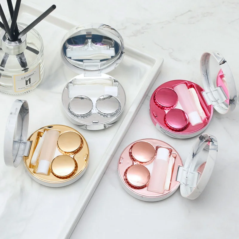 Marble Contact Lens Round Case with Mirror