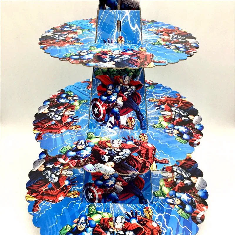1 шт. мультфильм Мстители Тема 3 яруса бумаги для именинного пирога стенд ребенок душ Свадебные украшения десерт, капкейк поставка стоек