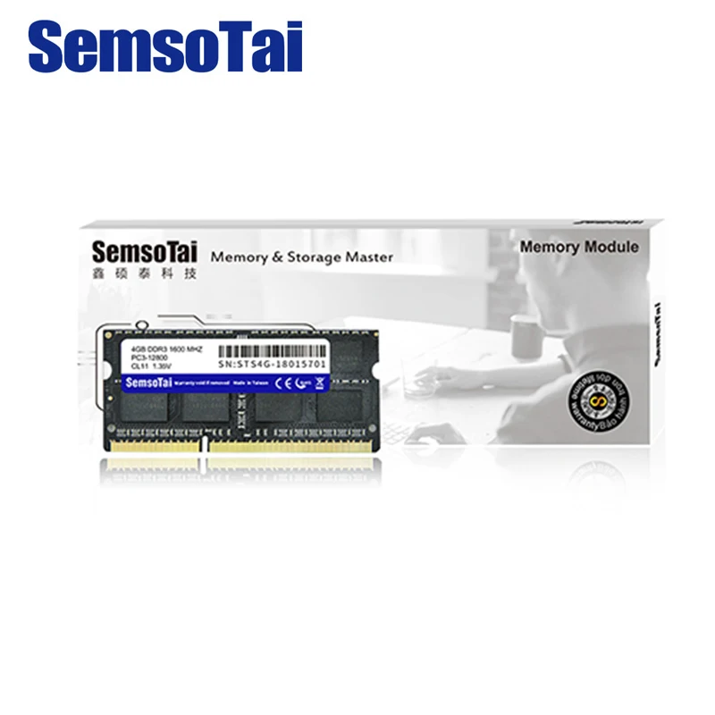 SemsoTai ram ddr3 4gb 1600MHz Память PC3-12800 CL = 11 1,35 v 204Pin 0~ 85 градусов пожизненная гарантия для ноутбука память оперативная память ddr 3 4g
