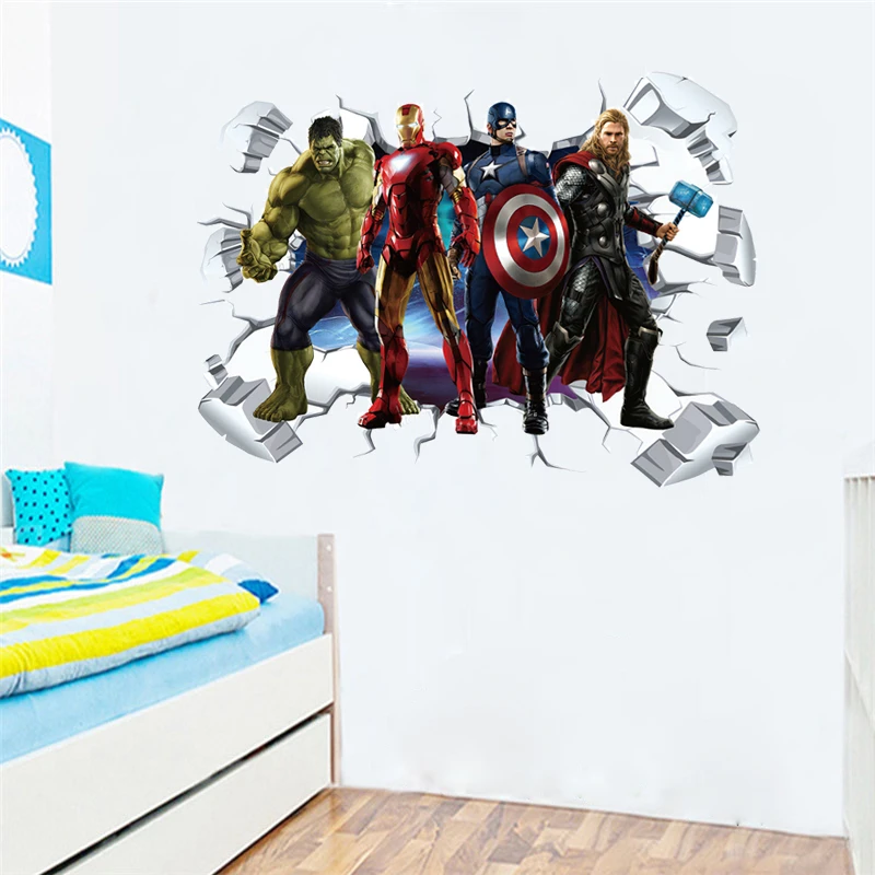 personalised wall stickers 3d Effect 40*60cm Avengers Wall Stickers For Kids Rooms Home Decor Cartoon Hero Hulk Wall Decals Diy Mural Art Pvc Posters kitchen wall stickers oil proof