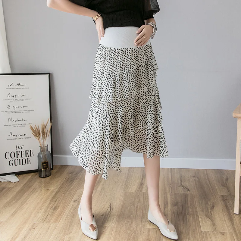 

Photo Shoot Summer New Style Pregnant Women Chiffon Skirt Mid-length Polka Dot Abdominal Support Floral Skirt Pregnant Mother Ca