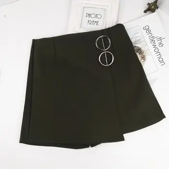 

Fashion Ring Above Knee Mini Skirts New Summer Ladies A-line Long Skirt preppy Women Black Slim High Waist Shorts Skirts