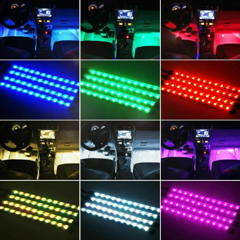 7 цветов RGB 5050 SMD светодиодный неоновый светильник для салона автомобиля, музыкальный пульт дистанционного управления для освещения салона автомобиля, светодиодный светильник