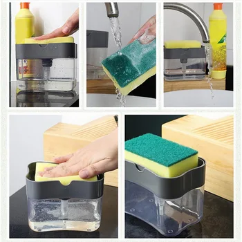 

2-in-1 Soap Pump Dispenser With Sponge Holder Liquid Dispenser Container Hand Press Soap Organizer Kitchen Cleaner Tools hot