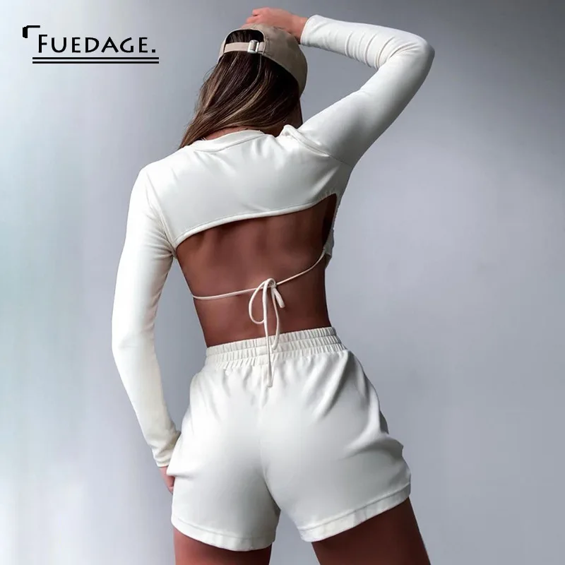 Женский комплект из двух предметов Fuedage однотонный укороченный Топ с длинным