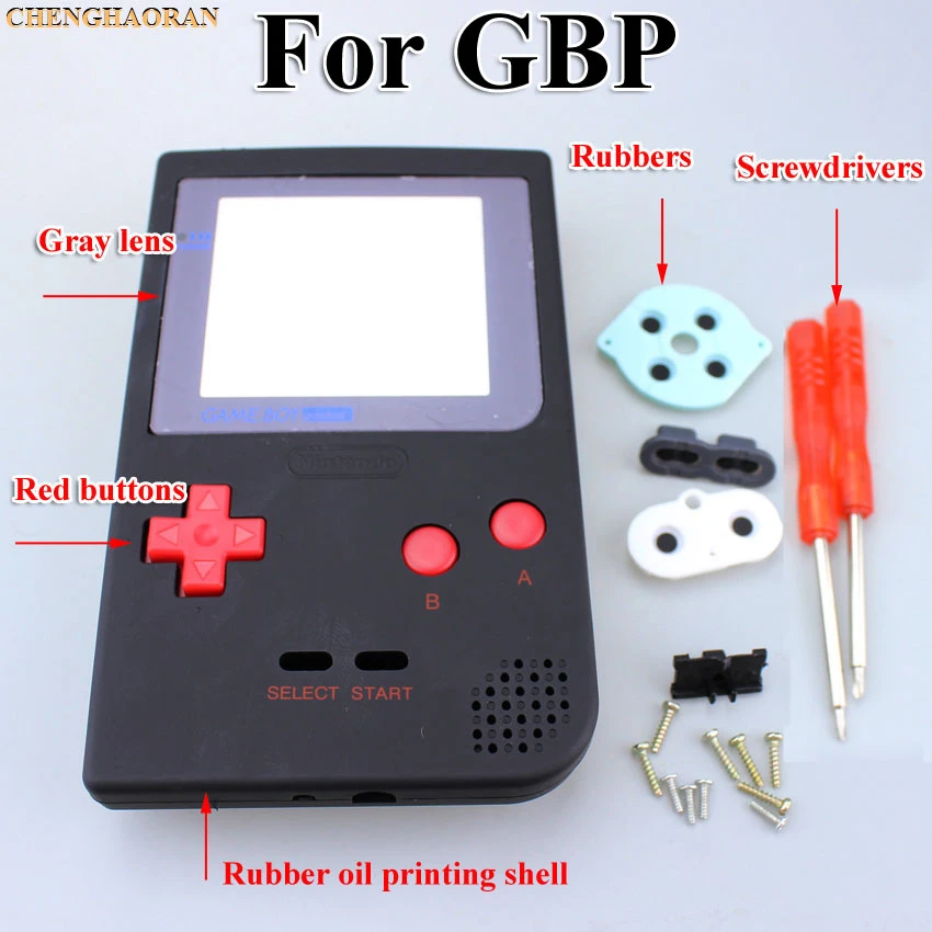 For Gbp Rubber Oil Printing Black Red Buttons Full Case Cover Housing Shell For Gameboy Pocket Game Console Rubber Screwdrivers Replacement Parts Accessories Aliexpress