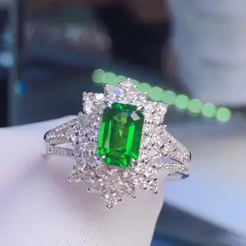 

H617 Tsavorite Ring Fine Jewelry 18 K Gold Natural Unheat 0.97ct Tsavorite Gemstones Diamonds Female Wedding Rings