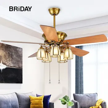 

52 Inch ceiling fan with lights remote control ventilator lamp Home Fixture Silent Motor retro fans five blade bedroom decor