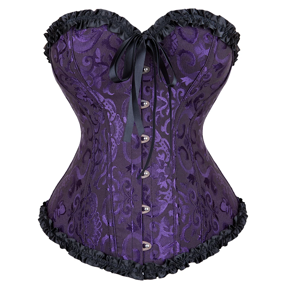 Women Sexy Floral Corset Vintage bustier and corsets Sexy Lace Up Boned Lingerie Tops Victorian Clubwear Purple Black Pink White