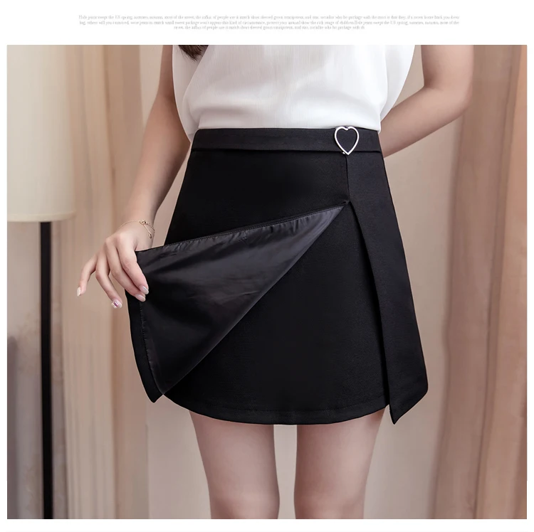 Spring a line skirt women high waist irregular split metal heart skirts womens sweet pink white short mini jupe saia AQ979