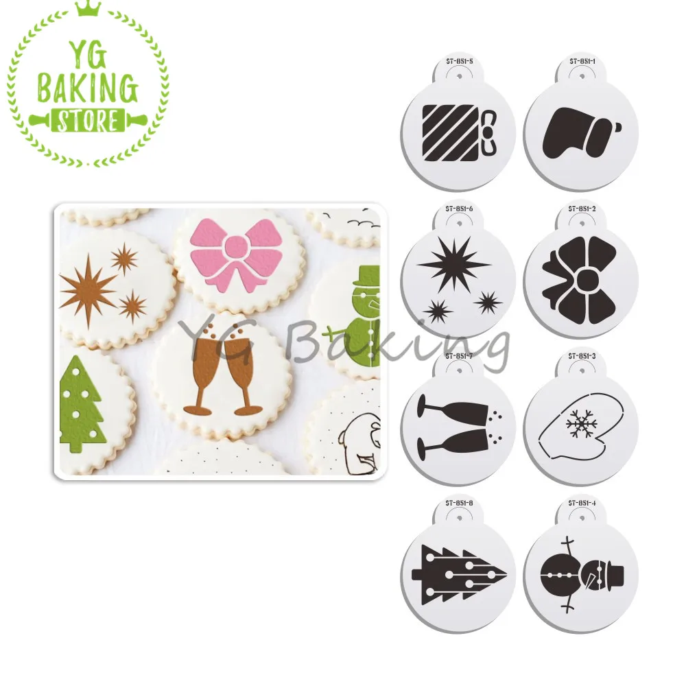 

Dorica 2 Size 8 Pcs/Set Christmas Tree/Snowman/Bow/Sock Cupcake Template Stencils Cookies Pastry Tools Kitchen Supplies