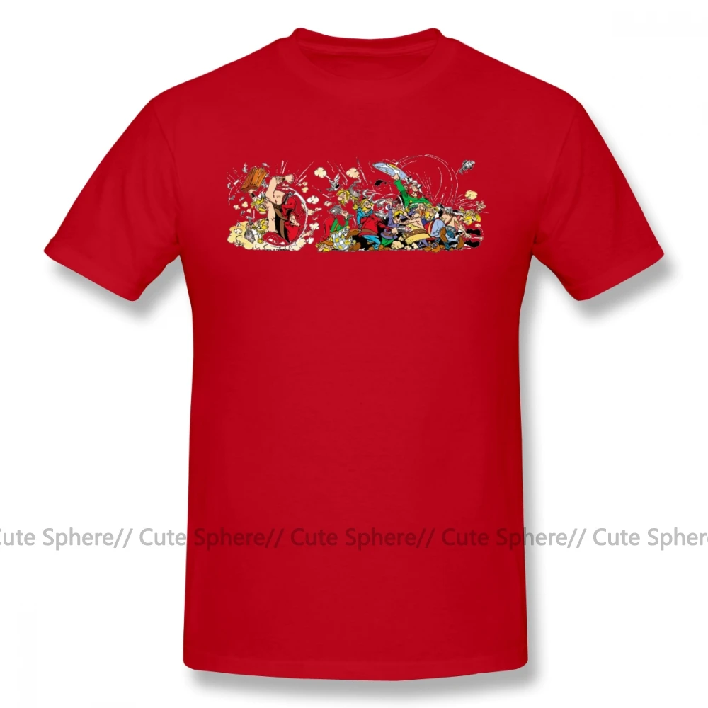 Астерикс футболка Астерикс футболки Обеликс Графический FunnyTee рубашка потрясающий короткий рукав хлопок мужская мода футболка размера плюс 4XL - Цвет: Red