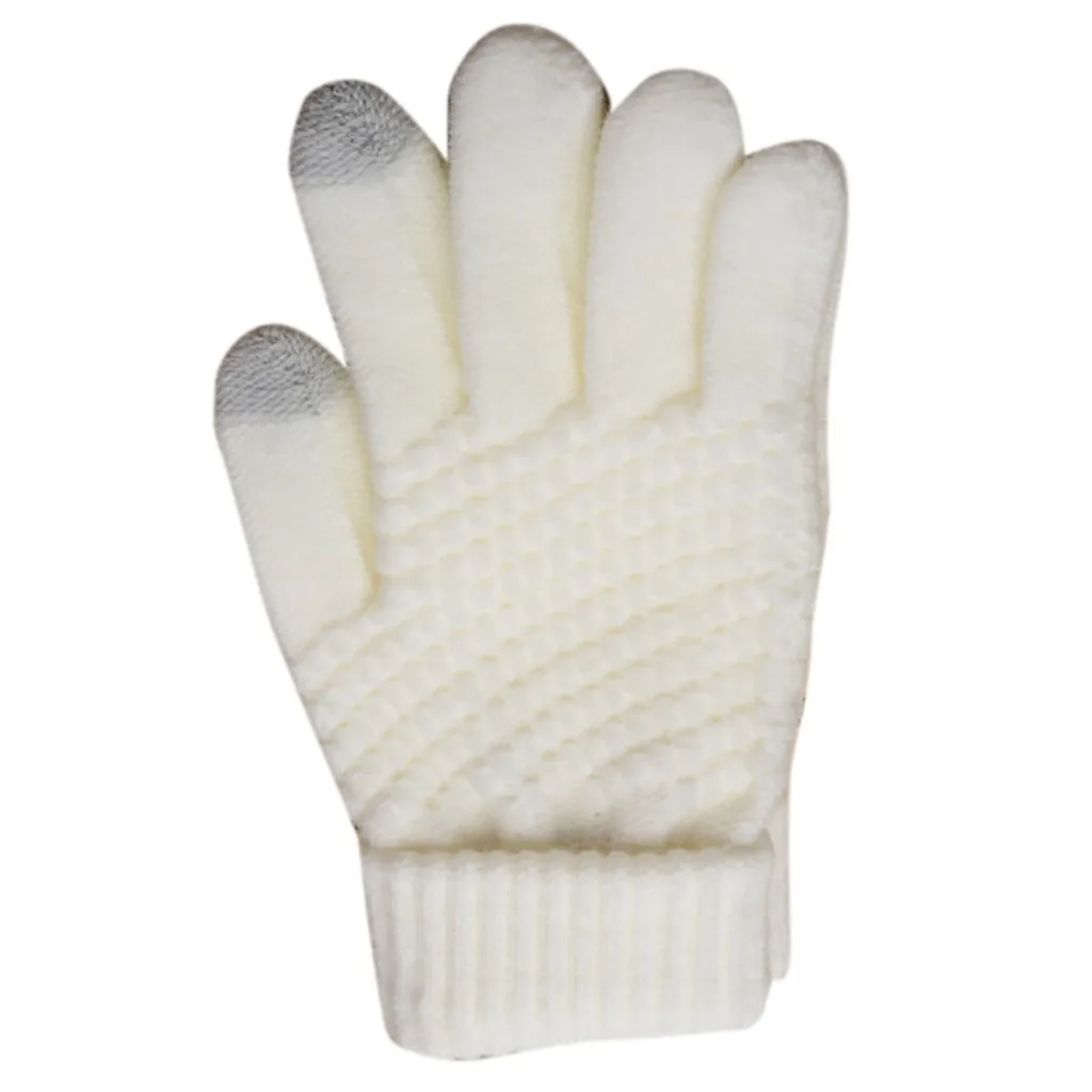 Женские зимние вязаные перчатки с сенсорным экраном для езды на лыжах, женские плотные теплые шерстяные кашемировые однотонные перчатки, мужские перчатки, деловые перчатки - Цвет: White
