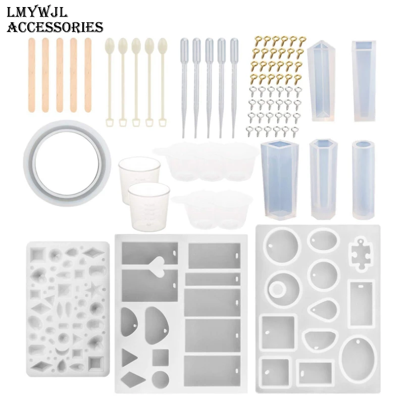 79 Pcs/Set of Epoxy Resin Jewelry Mold DIY Crystal Jewelry Pendant Bracelet Mold Measuring Cup Stirring Spoon Craft Accessories 1 5pcs silicone brush epoxy glue resin jewelry making tools easy to clean uv glue resin mold tools stirring brush