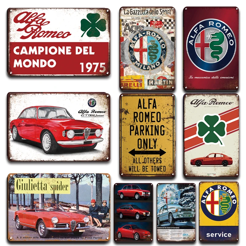 Metal Poster Decorative-Plate Sign Wall-Sticker Garage Parking Vintage Alfa Romeo Personality
