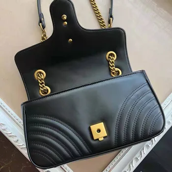 

Luxury Brand Women's Handbag High Quality Classic Genuine Leather Shoulder Bag Peach Heart Wavy Suture Purse with Chains