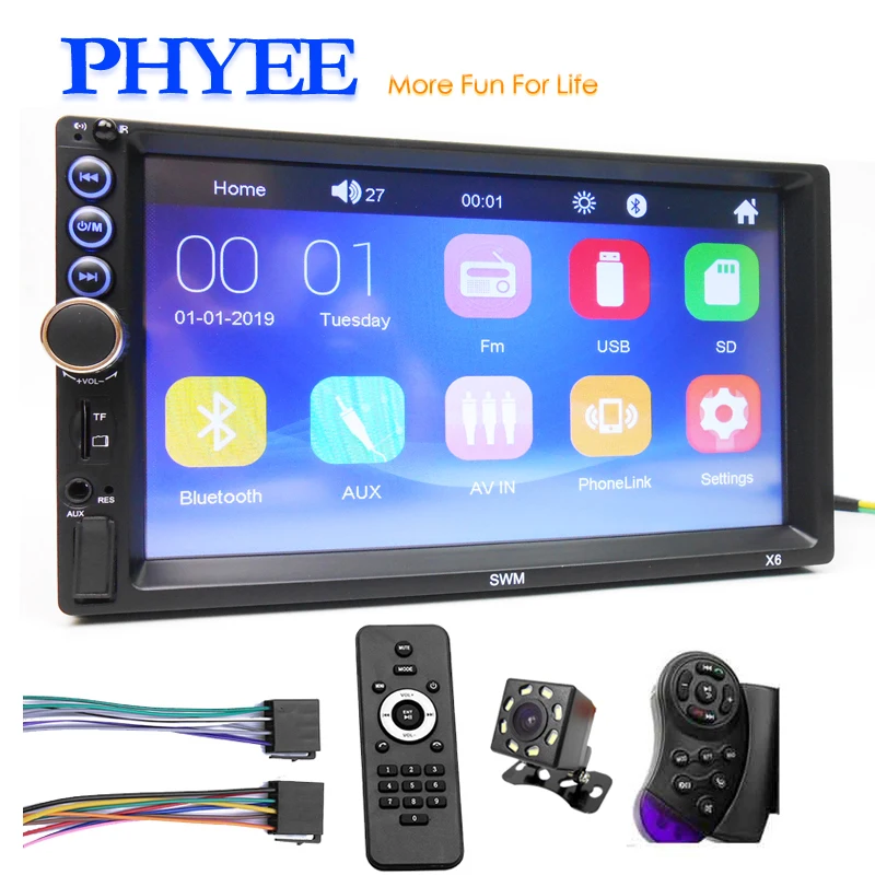 

Mirror Link Car Radio Touch Screen MP5 Multimedia Player Audio Video Bluetooth A2DP USB TF Aux 7 Inch 2 Din Head Unit PHYEE X6