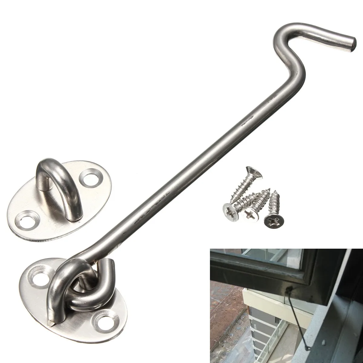 

3-8inch Stainless Steel Cabin Hook And Eye Latch Lock Shed Gate Door Catch Silent Holder