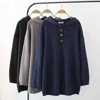 

Plus Size Casual Essential Sweaters Women 2019 Autumn Winter Fashion Loose Long Sleeve Hooded Knitting Pullovers E2-9536