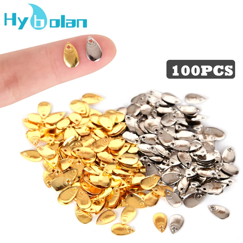 

100pcs fly Fishing lure Sequin Noise Silver Gold Metal Copper Spoon Spinner Lure Tackle Willow Blades Smooth DIY Not Hurt Line