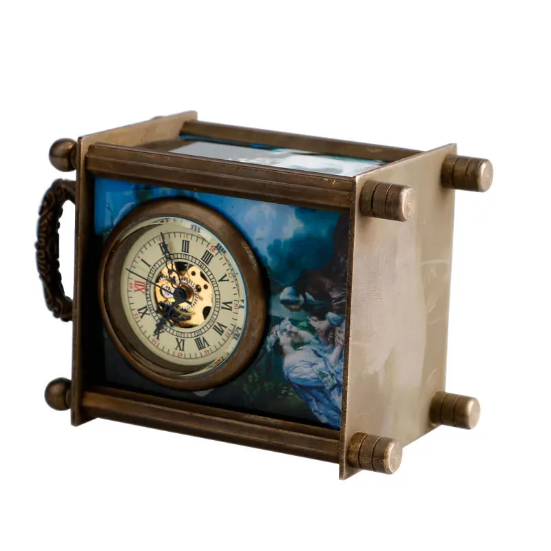 Antique Painted Carved Mechanical European Style Fashion Wind Up Hand Winding Desk Clocks Retro Trendy Unisex Gift Decoration