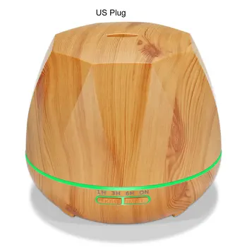 

550ML Diamond Shape Air Humidifier Ultrasonic Aroma Essential Oil Diffuser Home Aromatherapy Machine Wood Grain Color Changing