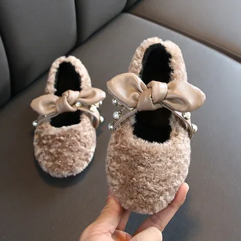 

Autumn winter girls lovely bow shoes fur children non-slip princess shoes baby toddler Warm shoes for kids size 21-36