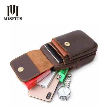 

MISFITS Men's Genuine Leather Messenger Shoulder Chest Purse Many Compartments Waterproof Male Small Bum Hip Belt Handy Pocket