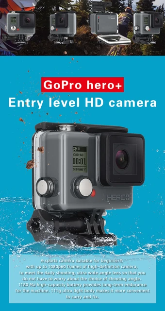 GoPro HERO+ Cámara de acción (Wi-Fi incorporado y Bluetooth habilitado,  película de 1080p, foto de 8 MP, impermeable hasta 131 pies)