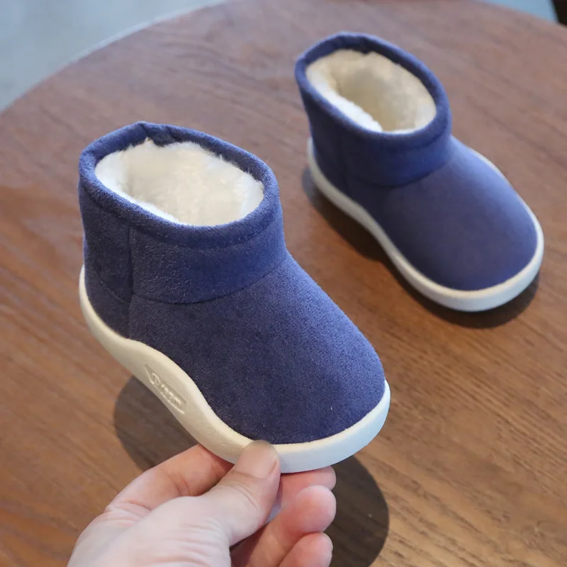 Ботинки для малышей зимние детские сапоги для девочек детская обувь для девочек и мальчиков, теплая плюшевая уличная детская обувь, botas, детская Нескользящая хлопковая обувь, zapatos - Цвет: D14blue