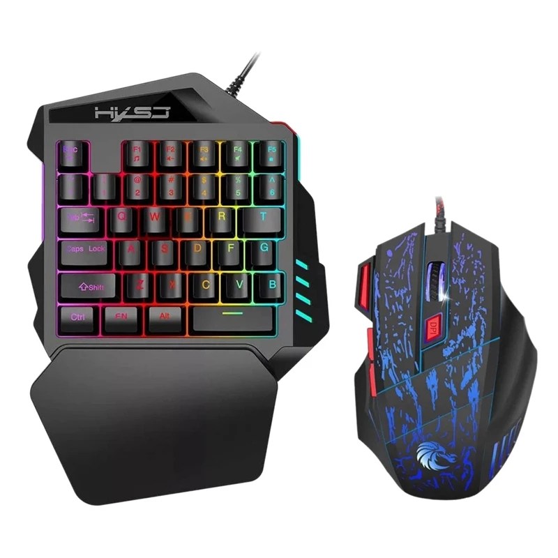 V100+H300 One-Handed Gaming Keyboard 35 Keys Led Backlight + Wired Mouse With Breathing Light 5500 Dpi 7 Button Keyboar | Компьютеры и