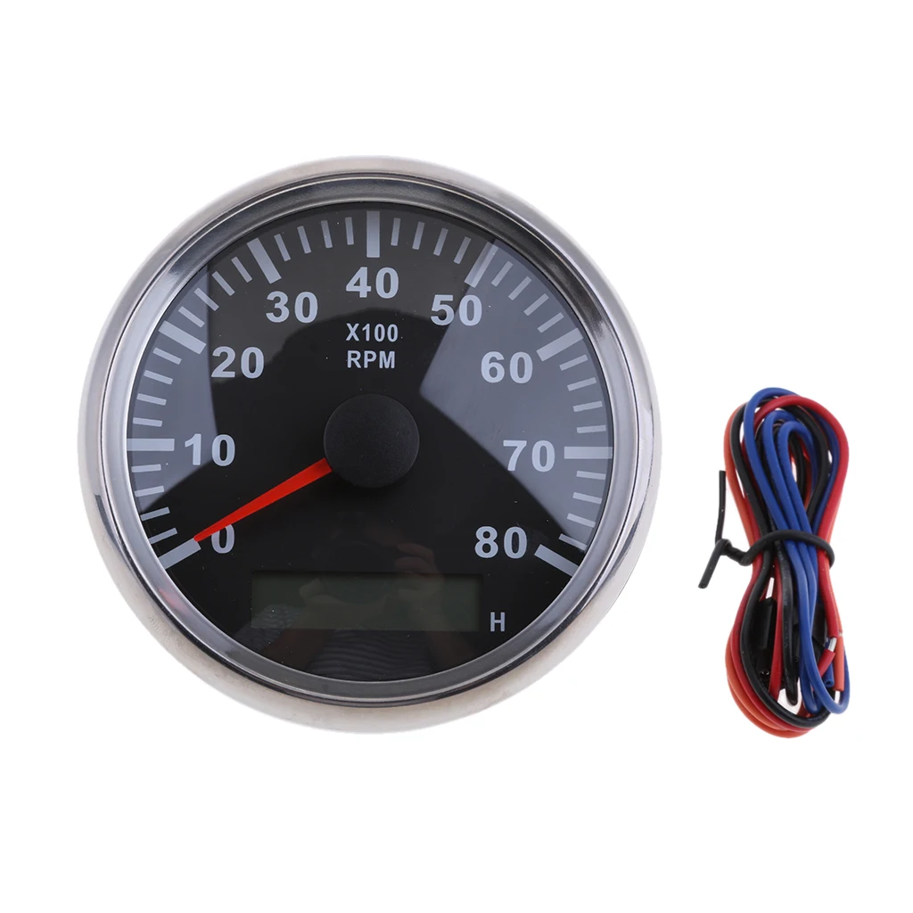 Waterproof Marine Tachometer Gauge Hour Meter 0-8000 RPM 85mm Install Dia #1