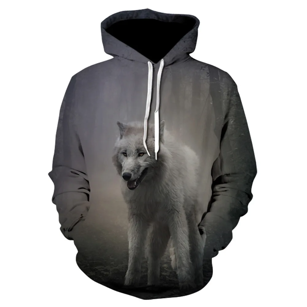 

2020 gray 3D Wolf Print Mens Hoodies and Sweatshirts Men Hooded Long sleeved Sweat Homme Capuche Sweetheart Clothes drop ship