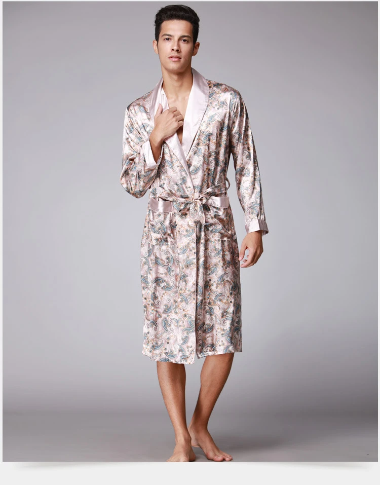 Высокое качество Navyblue китайский мужской отложной воротник кафтан халаты традиционные мужские пижамы ночное кимоно с повязкой