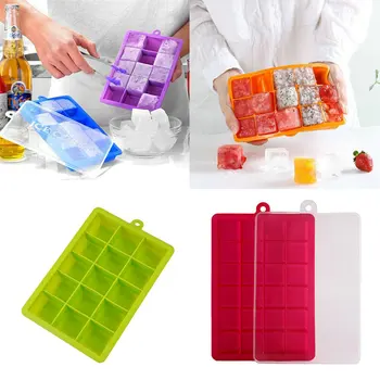 

Ice Cube Lid Mold Maker Home Freezer Large with Kitchen Mould Tray Silicone Plastic