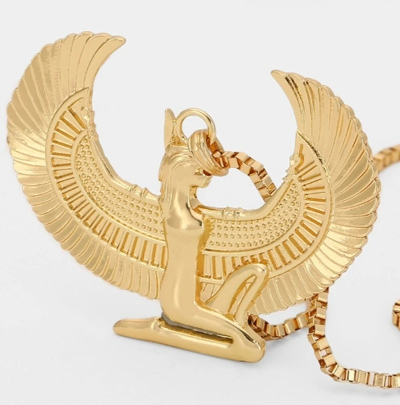Mythological Style Egyptian Cross Angel Isis Pendant Necklace Fashion Gold Color Punk Long Chain Jewelry | Украшения и аксессуары