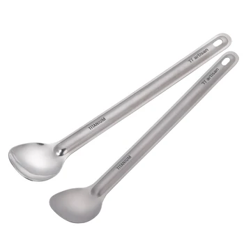 

Tiartisan pure titanium long handle spoon with polished bowl Ultra Light Outdoor Camping Tableware Titanium spoon 215mm