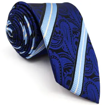 

B8 Navy Striped Paisley Mens Necktie Business Fashion Ties for Men Silk Business