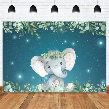 

Elephant Starry Sky Birthday Photo Background Flower Glitter Star Blue Newborn Baby Shower Backdrop Spring Jungle Leaf Photocall