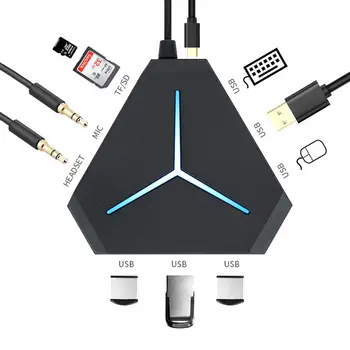 

6-Port USB HUB 1 Meter Cable Dispenser With TF / SD Card Reader Microphone AUX Cool Light Charging USB 2.0 Hub