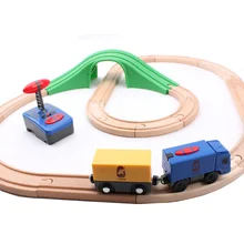 Деревянный трек Набор для дистанционного моторизованный поезд и деревянный магнитный поезд грузовик автомобиль локомотив двигатель железная дорога игрушки для детей