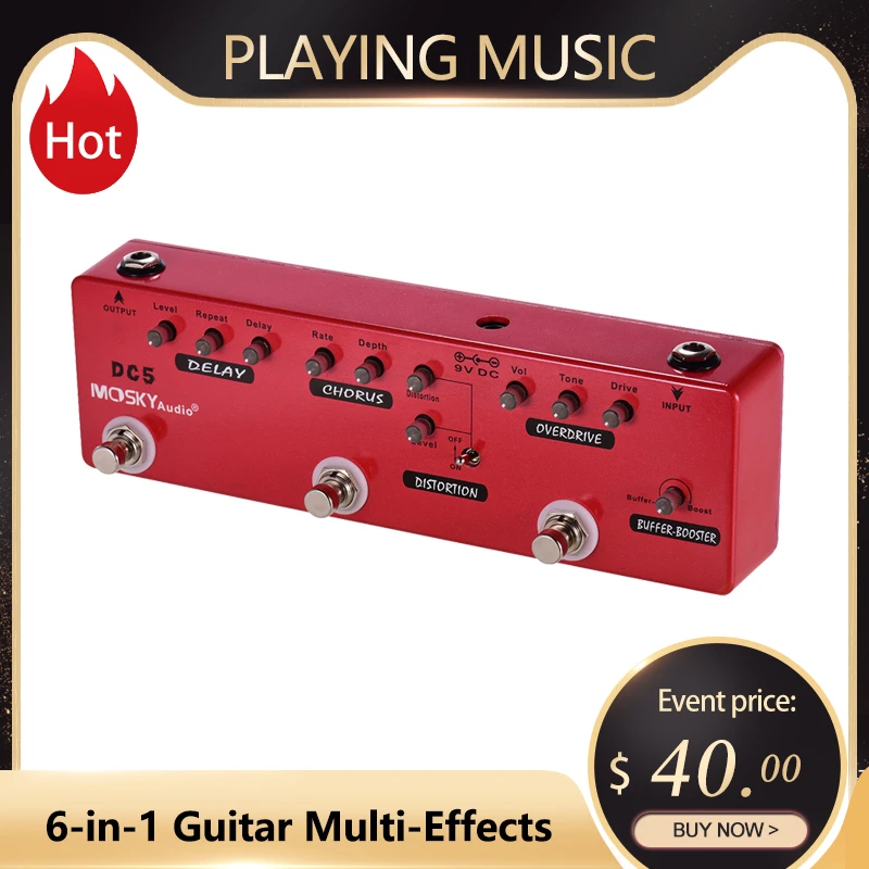 Mosky Rc5 6in1 Guitar Multieffects Pedal Reverb + Chorus + Distortion + Overdrive + Booster