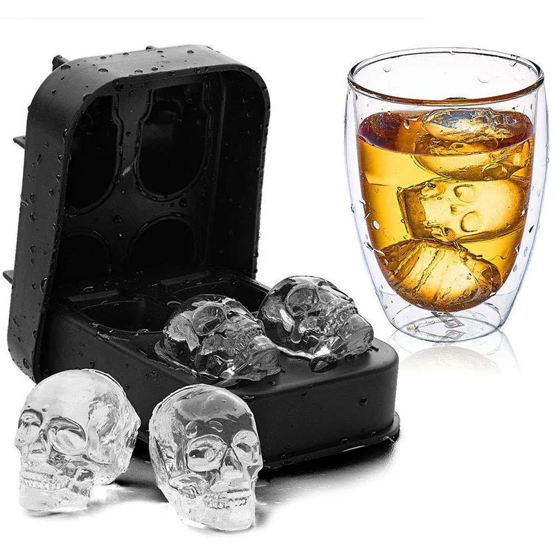 

4-Cavity Skull Ice Cube Creative Halloween Decoration Kitchen Tool DIY Bar Party Ice Maker Food ModeParty Ornament