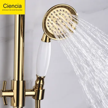 

Copper ceramic golden round hand-held shower shower nozzle small flower shower shower shower head hot and cold Ciencia